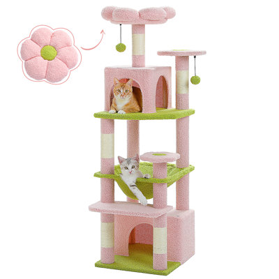 Grand arbre à chat, tour à chat de 72 pouces pour les grands chats, maisonnette pour chat avec poteaux à griffer recouverts de sisal, 2 perchoirs rembourrés, double condo et panier pour l'intérieur