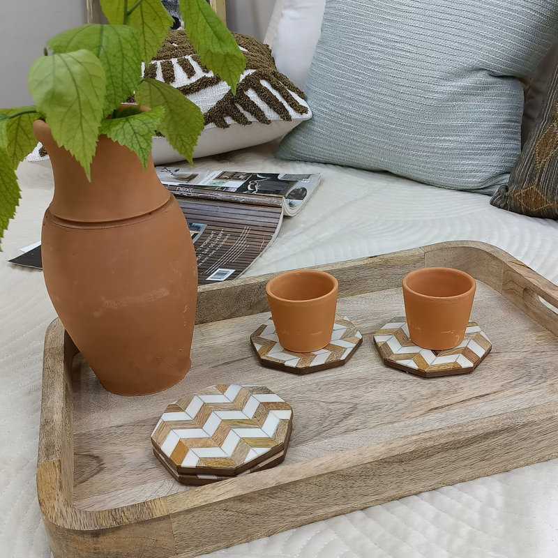 Sous-verres octogonaux en bois de manguier | Ensemble de sous-verres rustiques faits à la main en bois rustique | Décoration de table maison de campagne et bohème | Cadeau de mariage et de pendaison de crémaillère