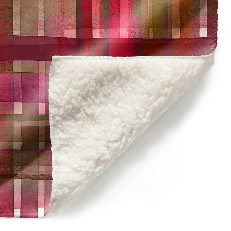 Couverture sherpa doux rose rouge écossais, l 68 po x L 80 po