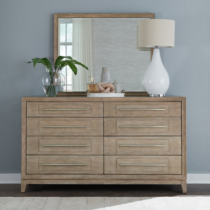 Chantee Upholstered Bed, Dresser & Mirror, Nightstand Bedroom Set, Queen, 4 Pcs: Bed, Nightstand, Dresser, Mirror