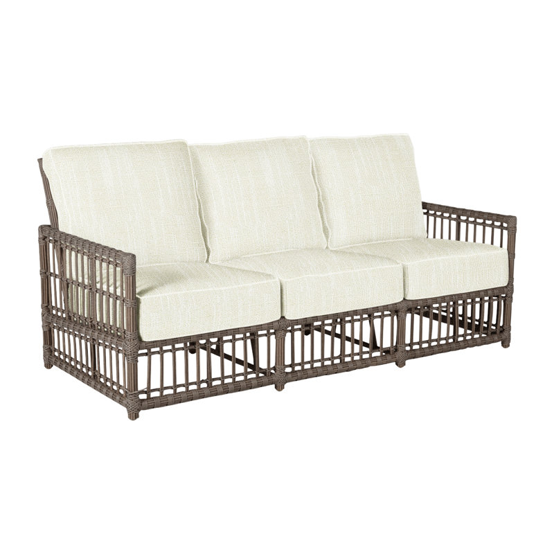 Newport 79" Wide Outdoor Wicker Patio Sofa with Cushions, Natural White, No Welt, Onyx