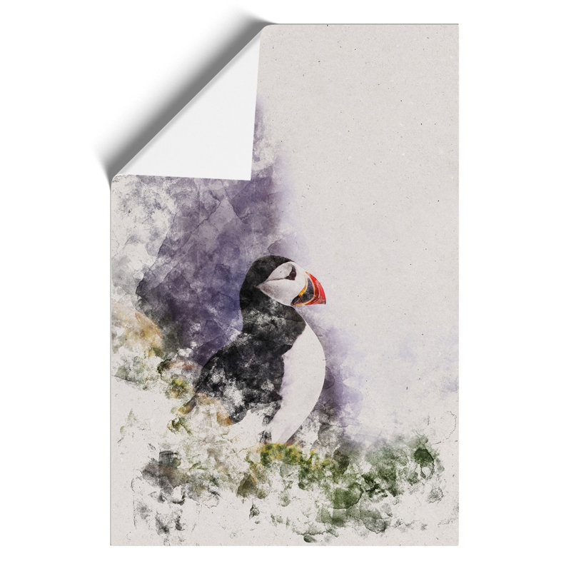 Atlantic Puffin Birds Watercolour - Frameless Print, 84cm H x 59cm W x 0.1cm D
