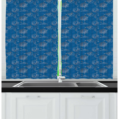 Sea Blue/Warm Taupe Kitchen Curtain