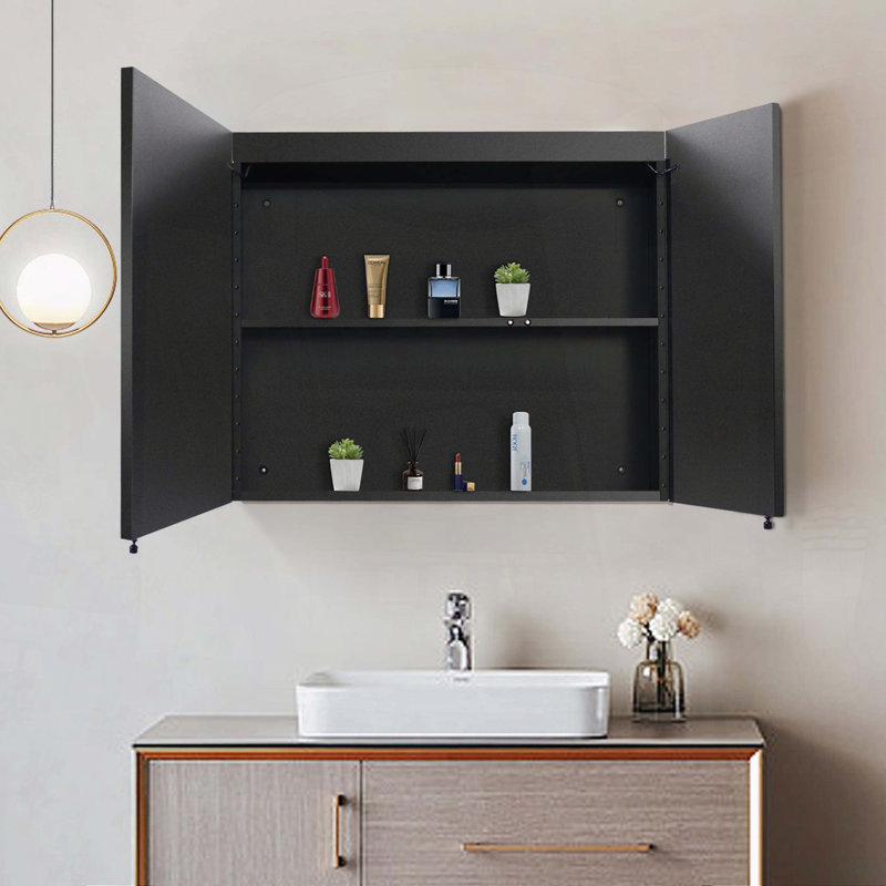 30x26 Inch Black LED Mirror Medicine Cabinet with Dimmable Lights