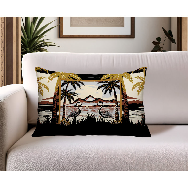 Oreiller rectangulaire réversible intérieur / extérieur Yanu Flamingo, Rectangle H 14 po x l 20 po, Noir