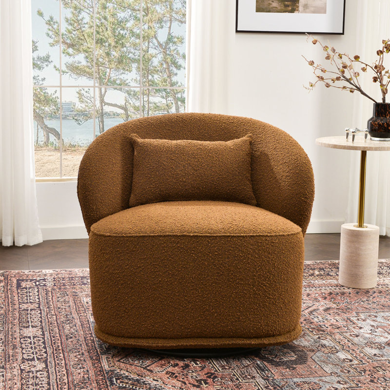 Queensland 33" Wide Boucle Upholstered Swivel Barrel Chair, Camel Boucle