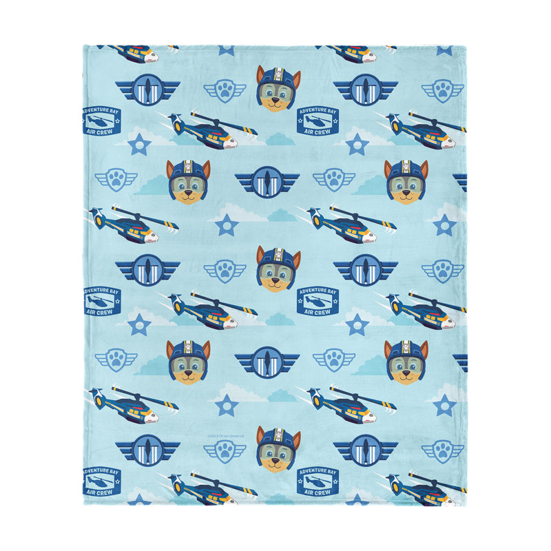 Jeté en soie Paw Patrol, L 60 po x l 50 po, Bleu clair, Chasse et sauvetage