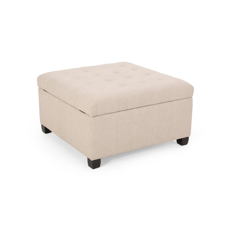 Upholstered Tufted Fabric Storage Ottoman, Wheat, Wheat