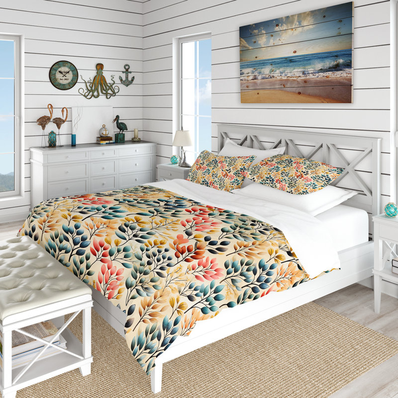 Literie Watercolor Foliage Botanical Pattern, Housse de couette pour grand lit et 2 taies décor