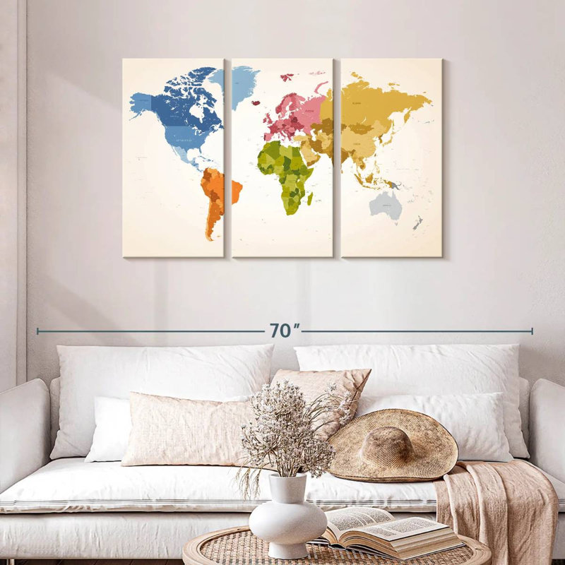 Carte du monde des couleurs rétro Aliaz, H 28 po x l 45 po