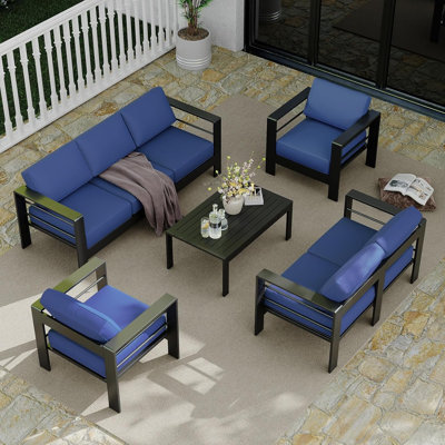 Ensemble de meubles de patio en aluminium DESX 7 sièges, ensemble de conversation modulaire d'extérieur 5 pièces avec accoudoirs de 4 po de largeur, ensemble modulaire d'extérieur