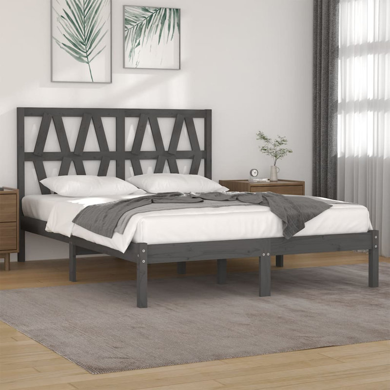 Bed Frame Solid Wood, Grey, 200 x 200 cm