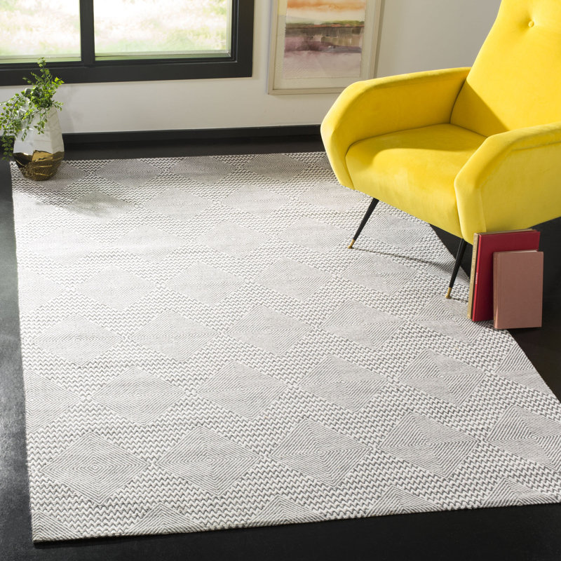Tapis gris / ivoire en coton tissé à plat à la main Altis, Rectangle de 5 pi x 8 pi