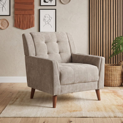 Fauteuil club moderne capitonné avec siège à coutures gaufrées et pieds en bois massif, fauteuil d'appoint pour salon