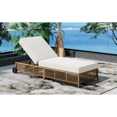 Méridienne d'extérieur Trexm, méridienne de patio avec dossier à 5 positions, méridienne d'extérieur en rotin avec coussin et roues pour la piscine, la cour, le jardin
