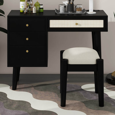 Ensemble coiffeuse 39 "en bois de style bohémien rétro avec tiroirs de rangement