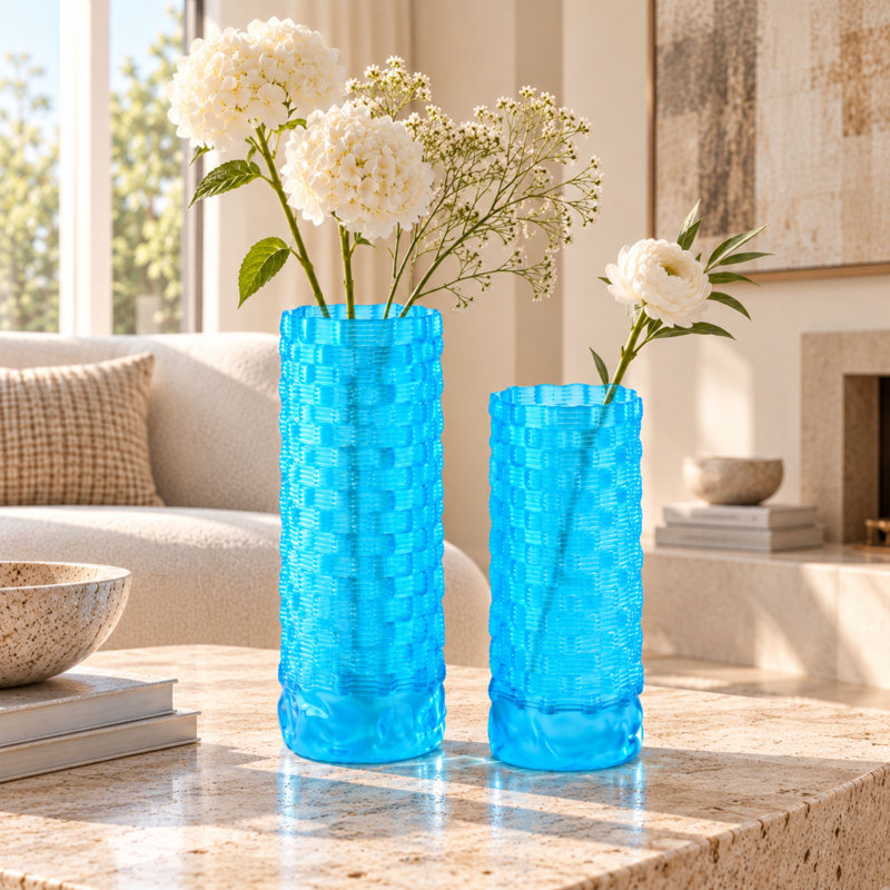Vases de table Fleurine, hauts, en verre texturé dépoli, bleu, Bleu