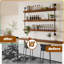 Support à vin industriel mural, tablette en bois massif avec supports de tuyaux en métal, organisateur suspendu rustique à 3 niveaux pour le rangement des bouteilles de vin dans la cuisine, le bar, le pub, la cave (brun noyer, 48 pouces)-1128509046-1128509040