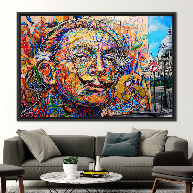 "Salvador Dali", graffiti coloré, impression sur toile de haute qualité, H 41 po x l 94 po, Noir