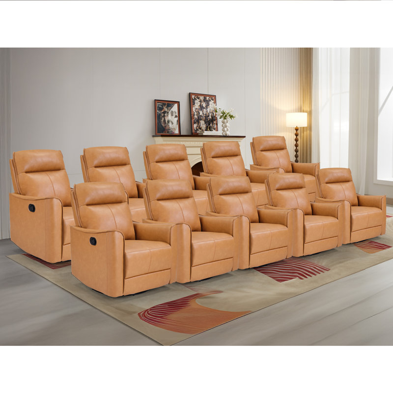 Siège de cinéma inclinable manuel rembourré de 31,5 po de largeur, Cuir orange végétalien