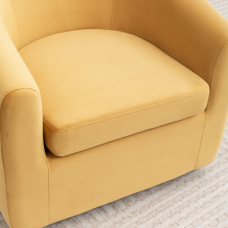 Fauteuil demi-tonneau pivotant de 33,5 po Odey, Velours jaune