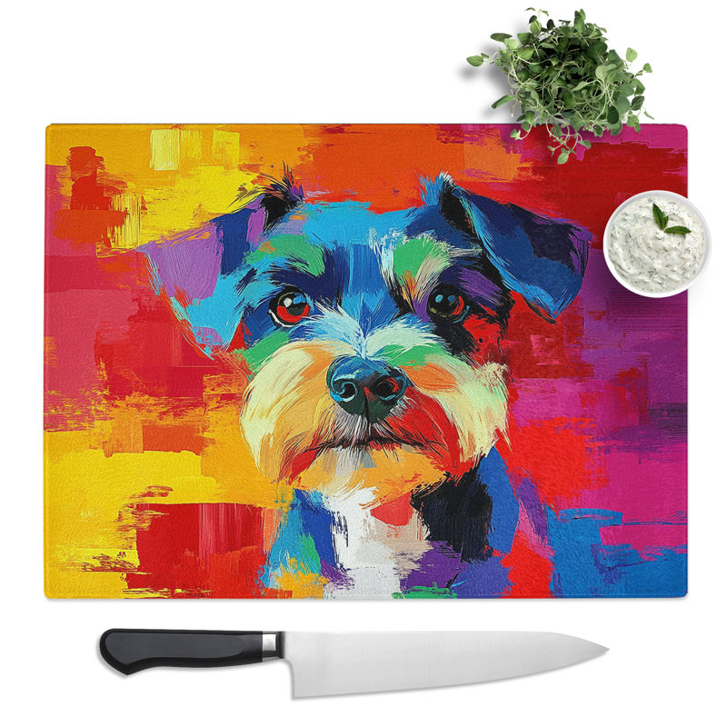 Schnauzer Artwork Dog  Glass Chopping Board