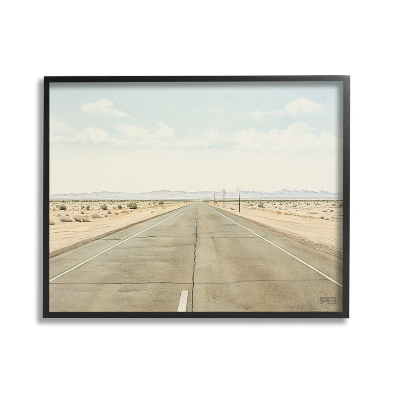 «Scenic Desert Road», art de la giclée encadrée par RB, Giclée encadrée noir minuit, H 16 po x l 20 po