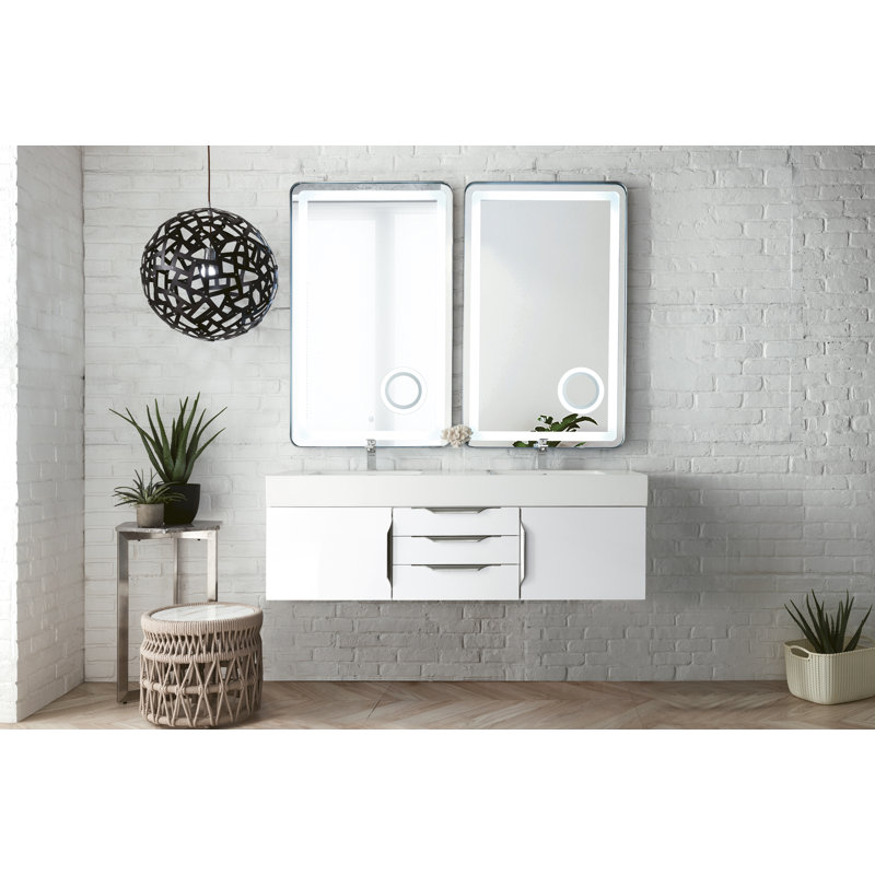 Mercer Island 60'' W Double Vanity, Glossy White, Glossy White, Radiant Gold