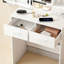 Petit bureau de maquillage avec miroir et lumières DEL réglables, prise de courant intégrée, rangement dissimulé, tabouret et tablette rembourrés, coiffeuse pour petites chambres, blanc