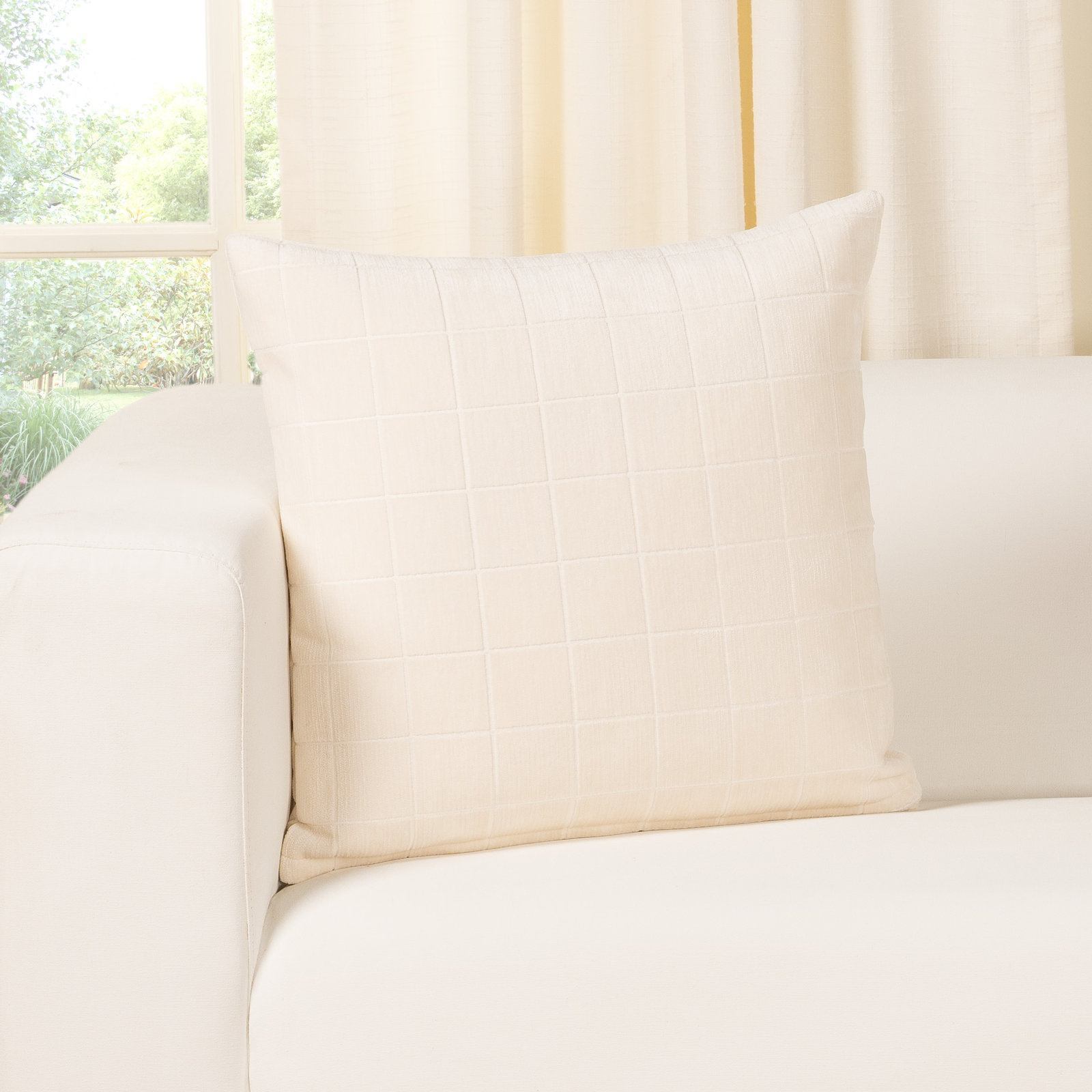 Otterville Velvet Grid Throw Pillow, Ivory Geometric, Polyester, 20"H x 20"W