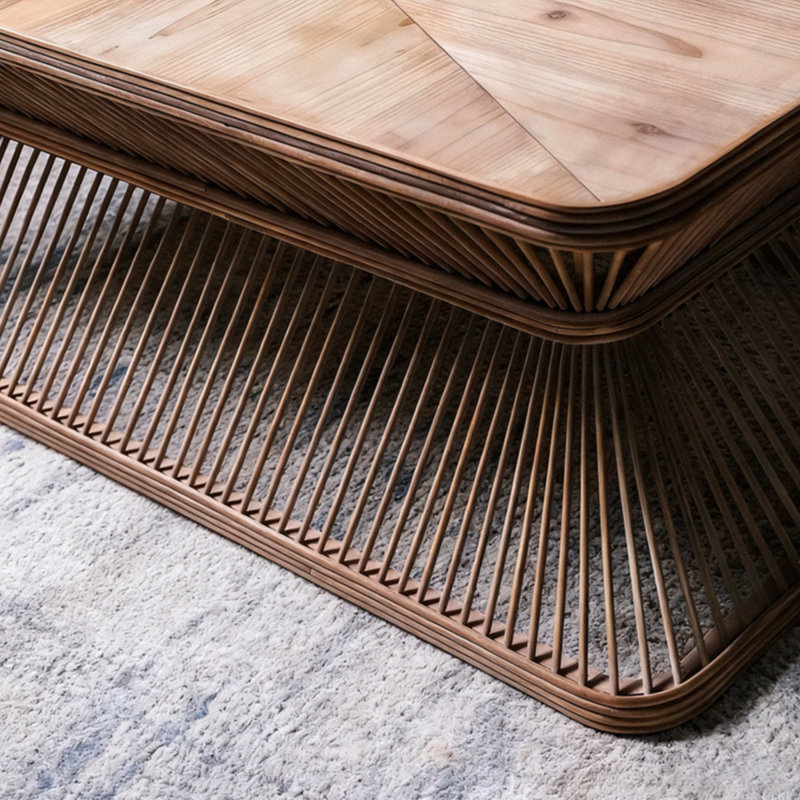 Retro Burlywood Solid Wood Rectangular Coffee Table
