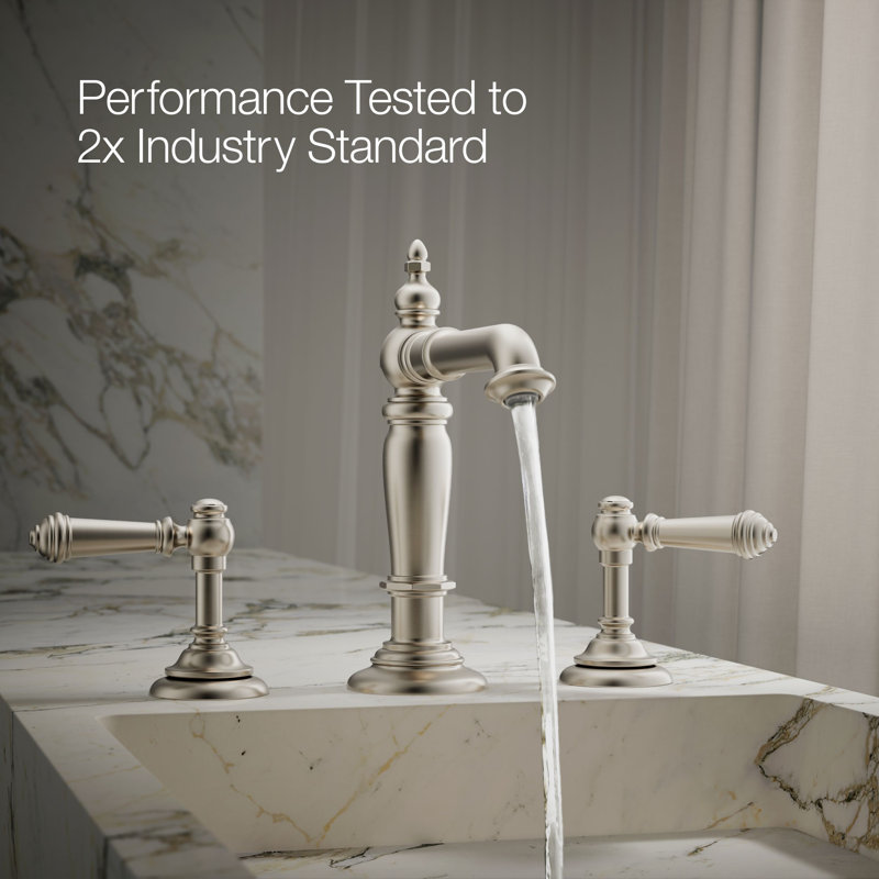 Artifacts® Widespread Bathroom Faucet with Drain Assembly, Vibrant Brushed Nickel