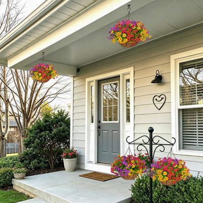 2 Set Artificial Hanging Flowers with Baskets for Outdoor Decor 24 Pcs Realistic Silk Daisy Faux Hanging Plants for Front Porch Door Garden Yard Balcony Home Decor