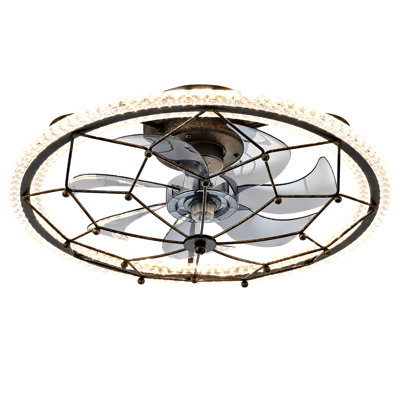 Caged Ceiling Fan with Lights Remote Control, 6 Speeds 3 Color Farmhouse Industrial Ceiling Fan with Light for Kitchen Bedroom Living Room