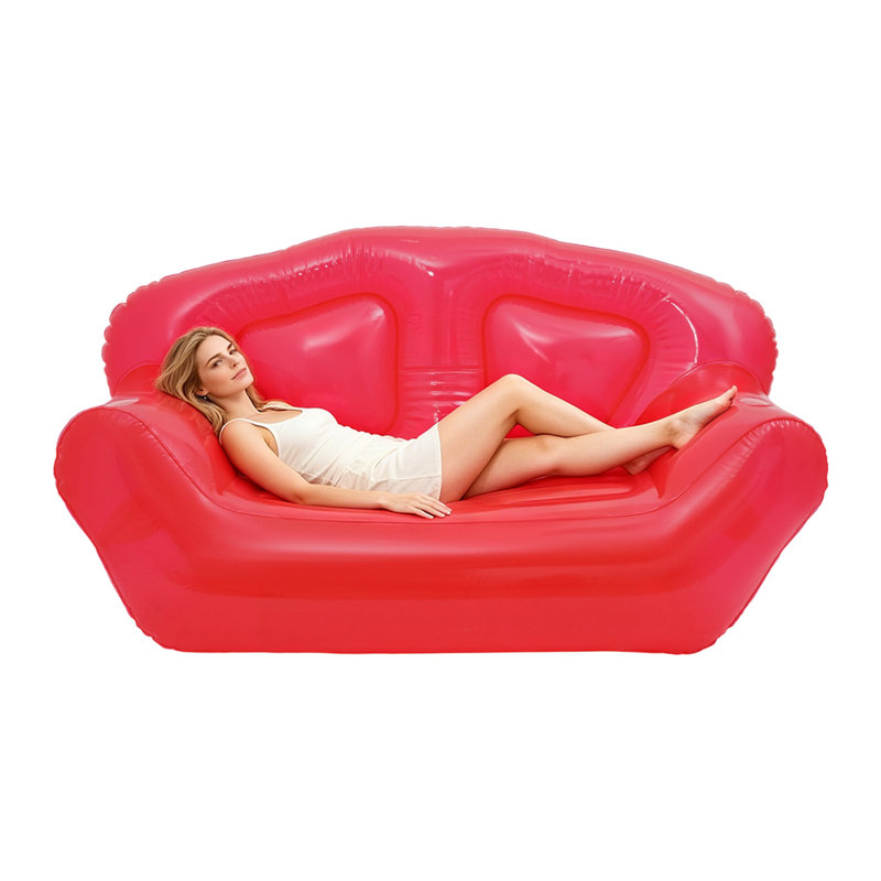 Canapé gonflable double rouge portable, canapé en PVC à gonflage rapide avec 3 valves pour le camping et les dortoirs
