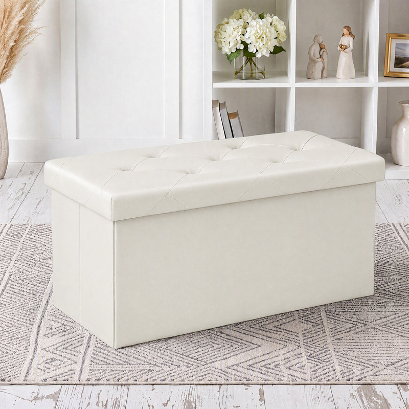 Banc d'entrée et de chambre pliable et rembourré de 76 cm de large, 15.2'' H x 30'' W x 14'' D, Similicuir beige