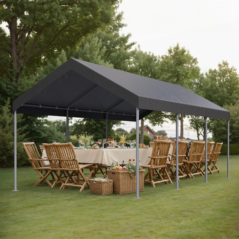 10 Ft. W X 20 Ft. D Heavy Duty  Canopy Portable Garage, Gray