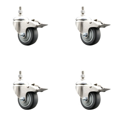 316SS Thermoplastic Rubber Swivel Stem Caster Set Lock Brake