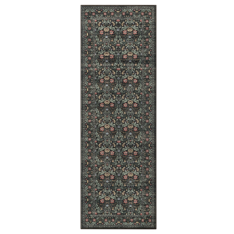 Floral Washable Living Room Rug Non Slip, Low Pile Foldable Printed Mat, Soft Non Shedding Floor Covering, Runner 2' x 6'