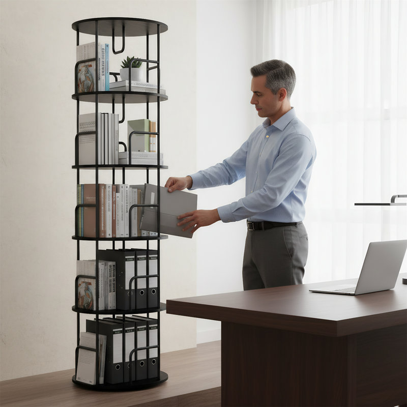 5-tier 360-degree Rotating Bookcase Tower, Black