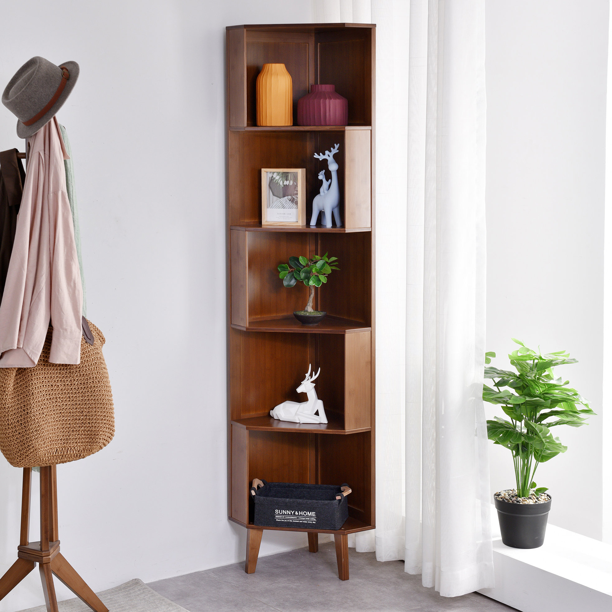 George Oliver Bassanio Corner Bookcase Corner Bookshelf Storage Rack & Reviews | Wayfair
