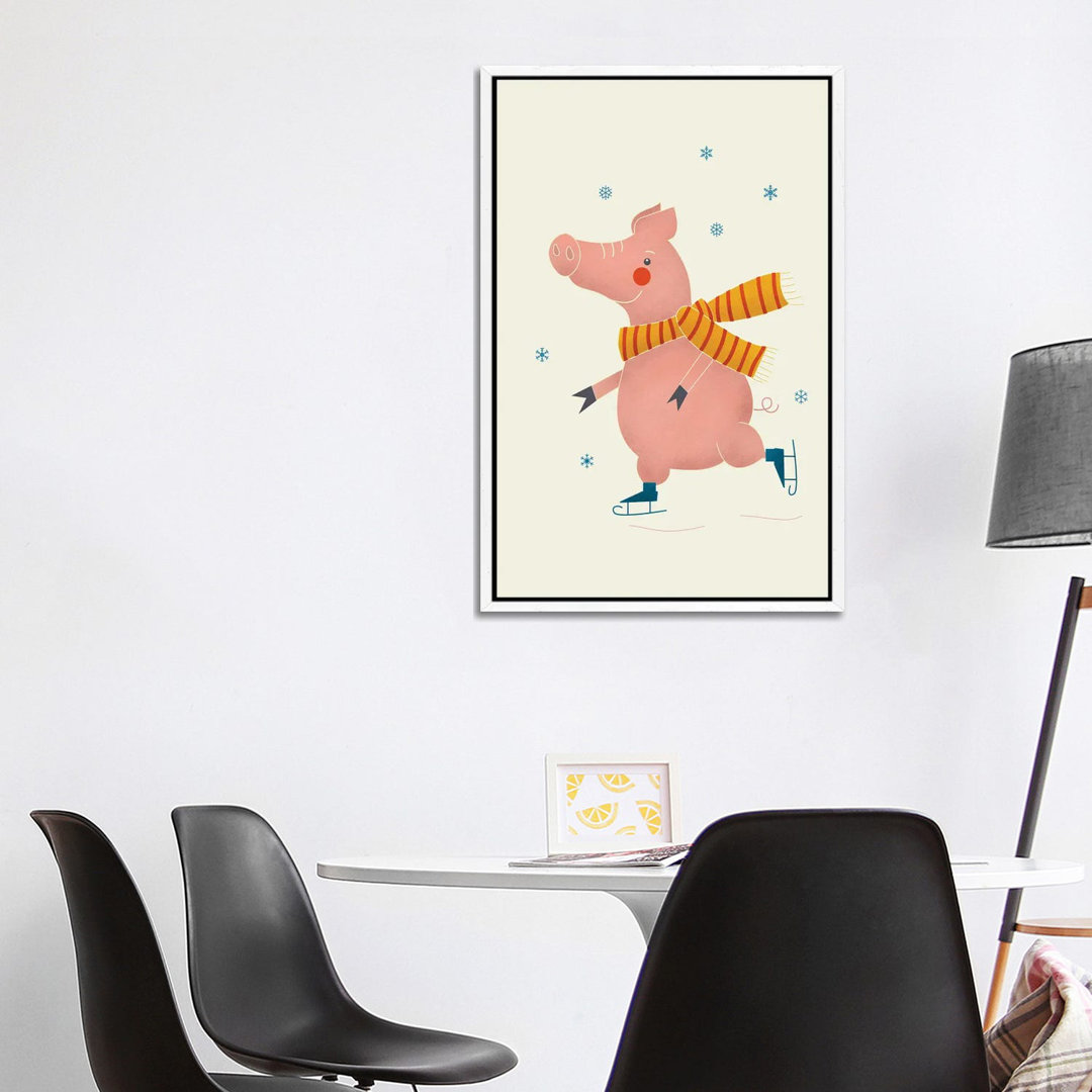 Ice Skating Pig von Show Me Mars - Galerie-verpackte Leinwand Giclée auf Leinwand