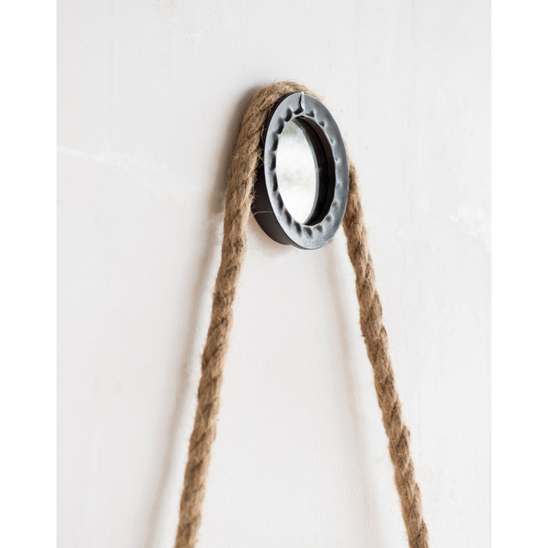 19.5" In Handsome Cleveland Mirror With Rope Strap Contemporary Design Circle Mirror With Round Metal Frame For Wall Decor Bathroom, Entryway