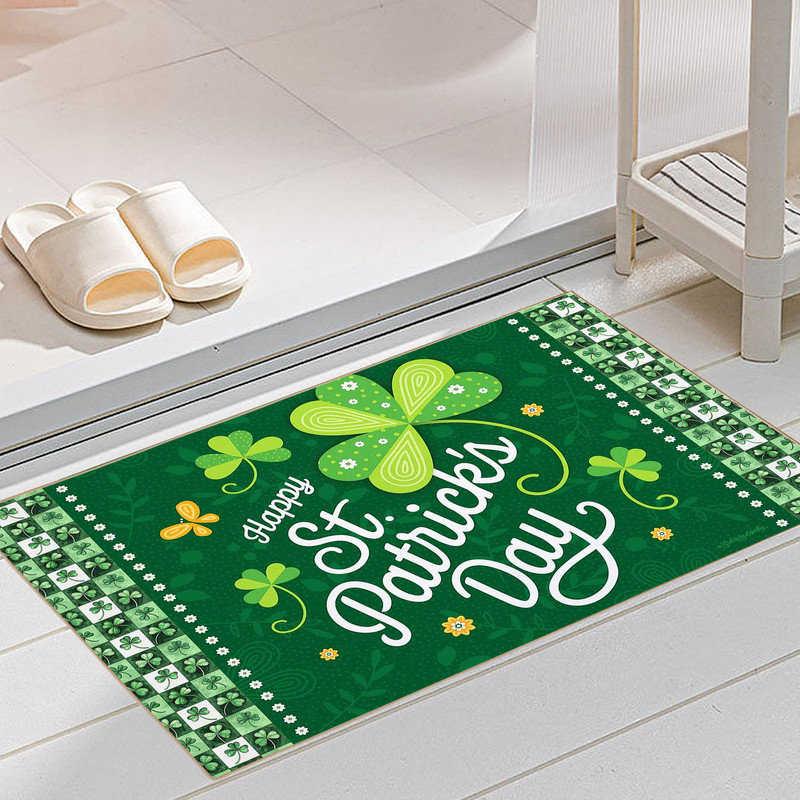 Non-slip Door Mat Entrance Mat, St. Patrick's Day Outdoor Doormat, 16"W X 24"L, Clover 08