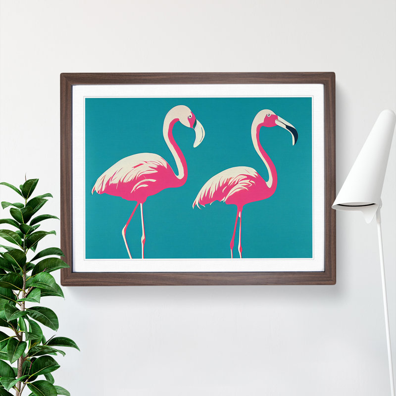 Expressive Flamingos - Single Picture Frame Print, 46cm H x 64cm W x 2cm D, Walnut