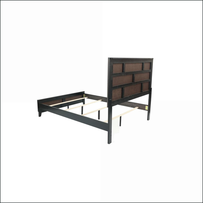 Grand lit à panneaux en bois d'hévéa durable avec tête de lit rectangulaire