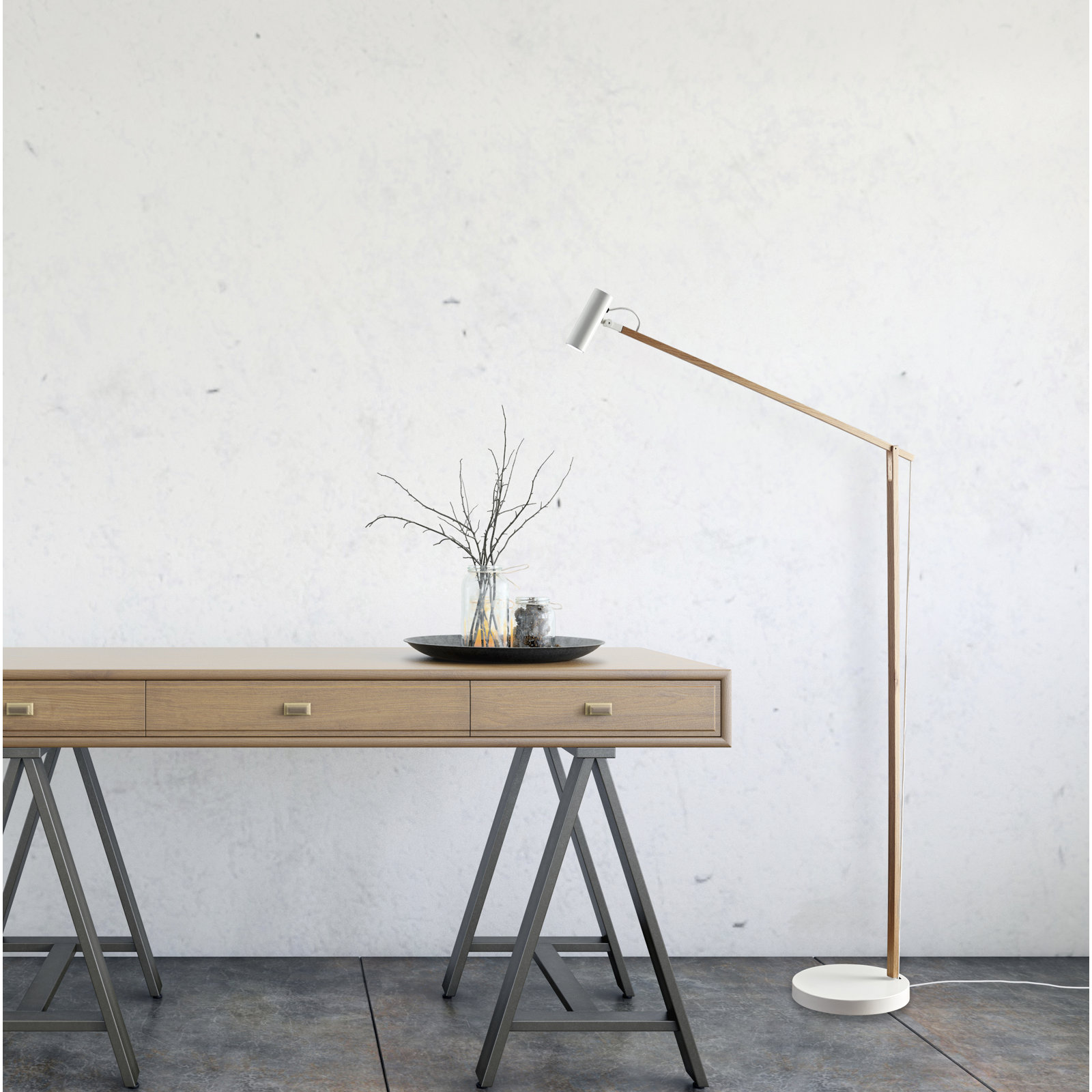 Dalila 60.5'' Dimmable LED Floor Lamp, Natural Ash Wood/White
