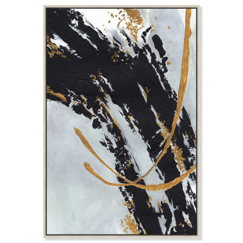 «Think Gold II», peinture sur toile abstraite par Art Remedy, Cadre argenté, H 16 po x l 11 po