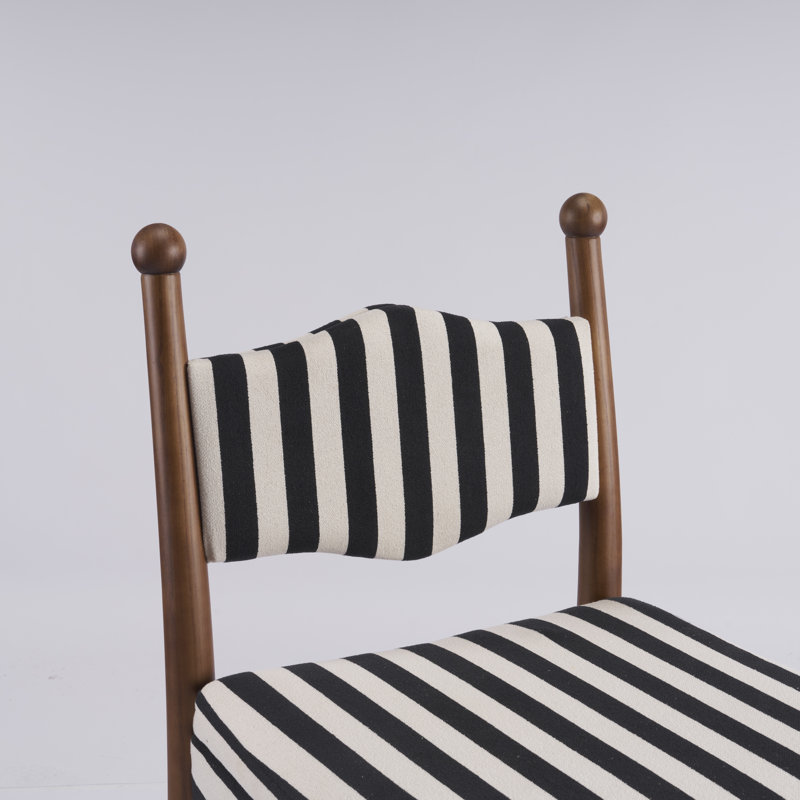 Stewart 2pc Counter Stool, Walnut, Black & White Stripe Polyester Blend