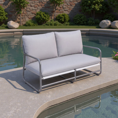 Causeuse d'extérieur pour terrasse à 2 places avec coussins résistants à l'eau
